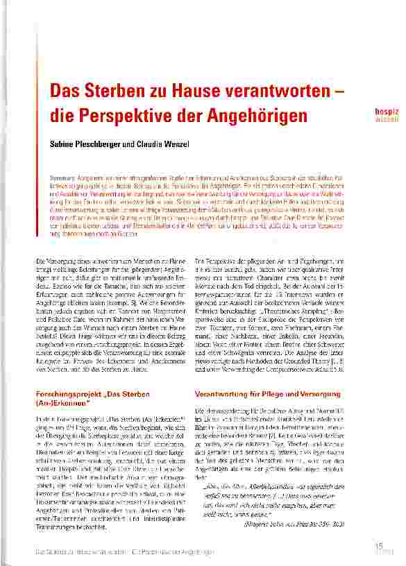 Vorschauseite 1: Das Sterben zu Hause verantworten -die Perspektive der Angehörigen