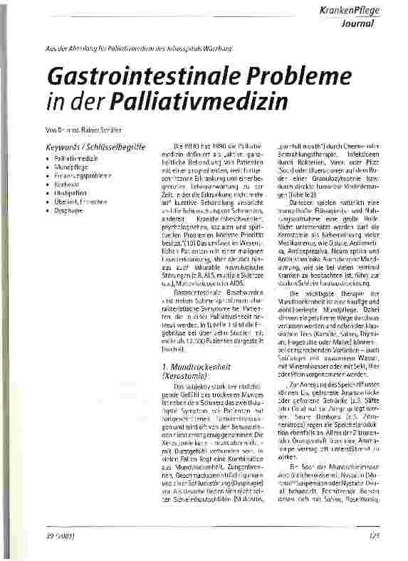 Vorschauseite 1: Gastrointestinale Probleme in der Palliativmedizin Aus der Abteilung für Palliativmedizin des Juliusspitals Würzburg