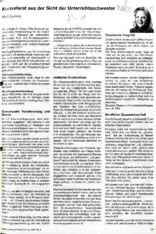 Vorschauseite 1: Gemeinsame Verantwortung für die Ausbildung Kurzreferat aus der Sicht der Unterrichtsschwester