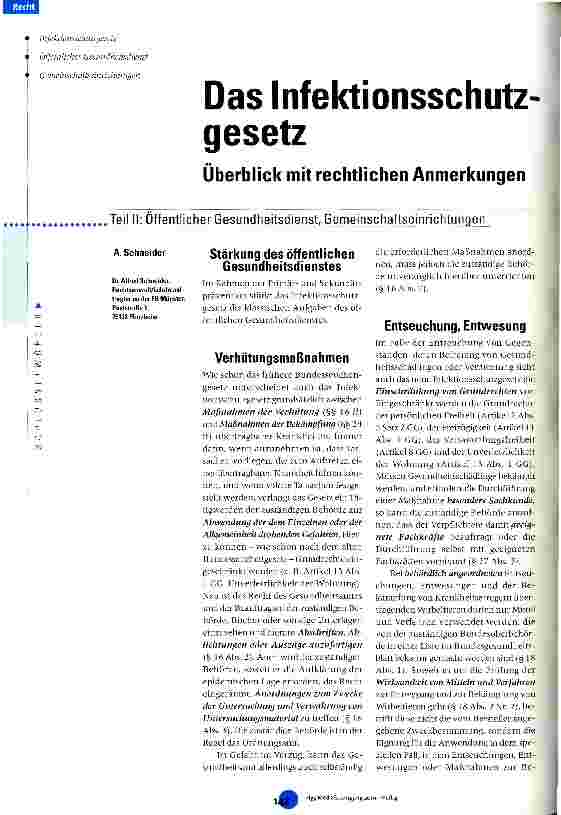 Vorschauseite 1: Das Infektionsschututzgesetz: Überblick und rechtliche Anmerkungen Teil 2: Öffentlicher Gesundheitsdienst, Gemeinschaftsreinrichtungen