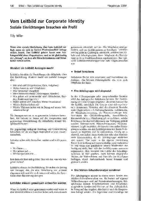 Vorschauseite 1: Vom Leitbild zur Corporate Identity Soziale Einrichtungen brauchen ein Profil