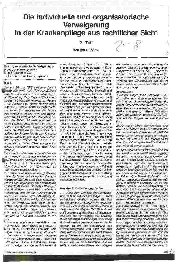Vorschauseite 1: Die individuelle und organisatorische Verweigerung in der Krankenpflege aus rechtlicher Sicht - 2. Teil