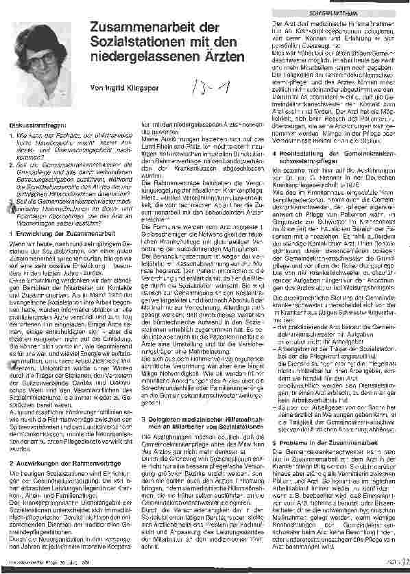 Vorschauseite 1: Zusammenarbeit der Sozialstationen mit den niedergelassenen Ärzten