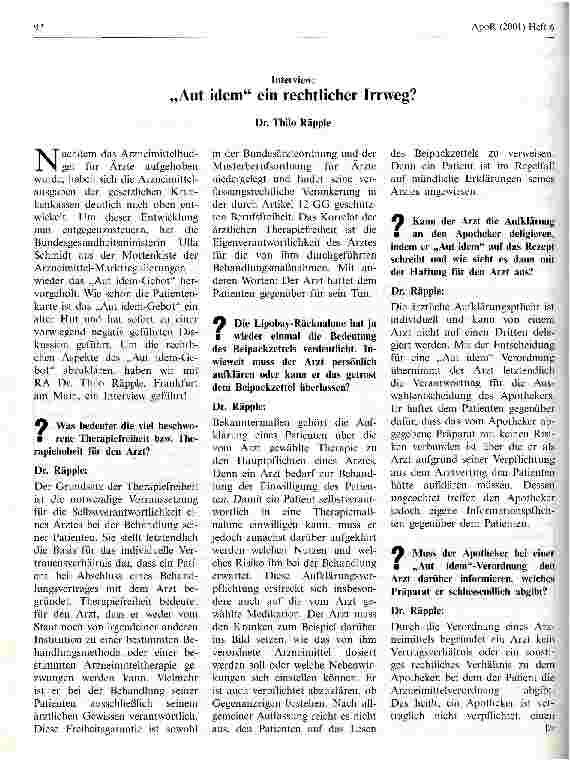 Vorschauseite 1: Aut idem ein rechtlicher Irrweg? Interview