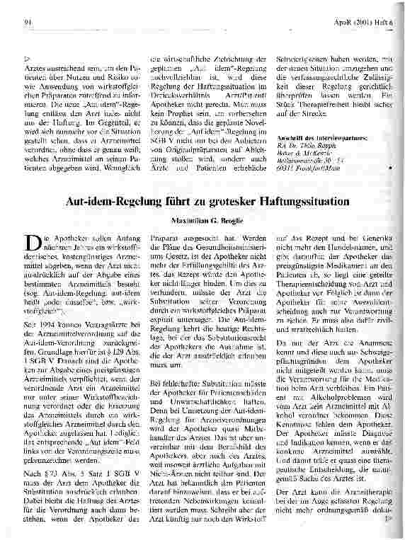 Vorschauseite 3: Aut idem ein rechtlicher Irrweg? Interview