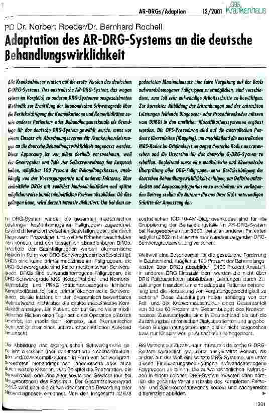 Vorschauseite 1: Adaption des AR-DRG-Systems an die deutsche Behandlungswirklichkeit