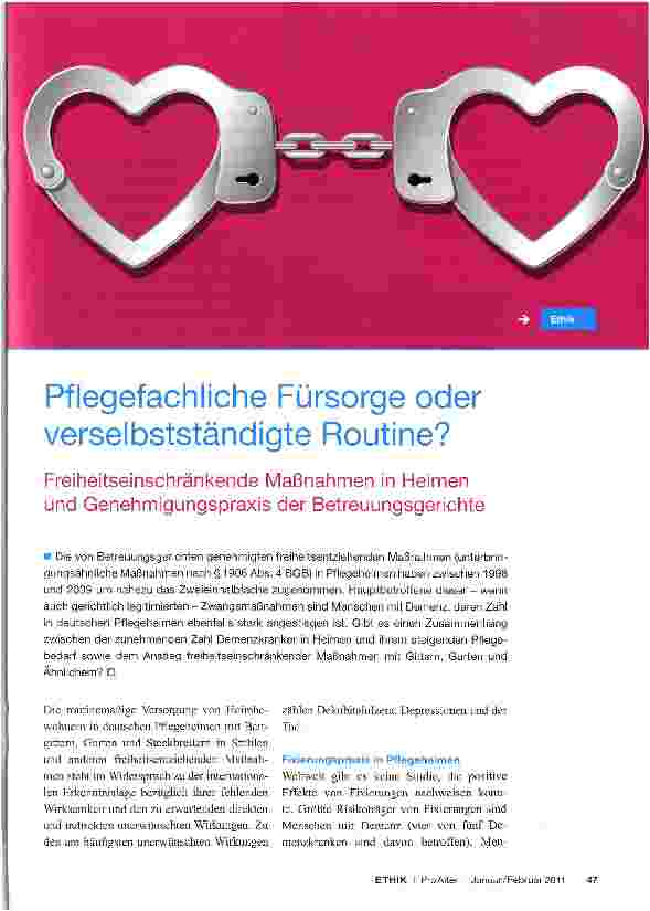 Vorschauseite 1: Pflegefachliche Fürsorge oder verselbstständigte Routine?Freiheitseinschränkende Maßnahmen in Heimen und Genehmigungspraxis der Betreuungsgerichte