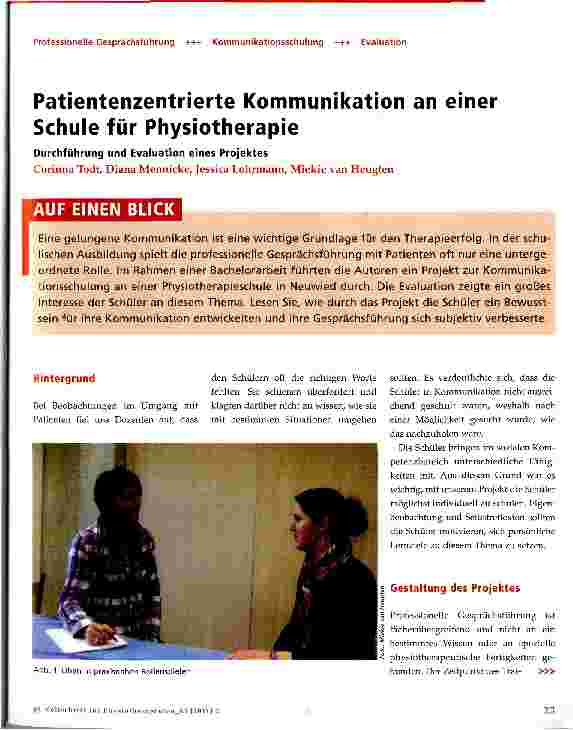Vorschauseite 1: Patientenzentrierte Kommunikation an einer Schule für PhysiotherapieDurchführung und Evaluation eines Projektes