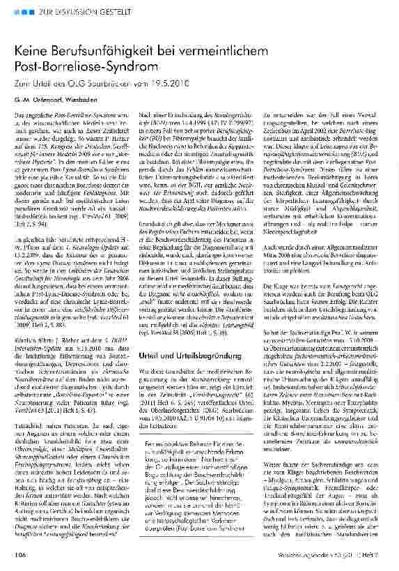 Vorschauseite 1: Keine Berufsunfähigkeit bei vermeintlichem Post-Borreliose-Syndrom