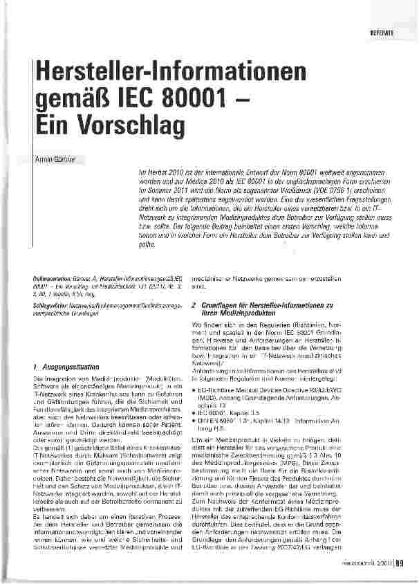Vorschauseite 1: Hersteller-Informationen gemäß IEC 80001 -Ein Vorschlag