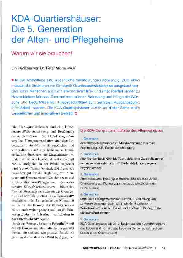 Vorschauseite 1: KDA-Quartiershäuser: Die 5. Generation der Altenund Pflegeheime