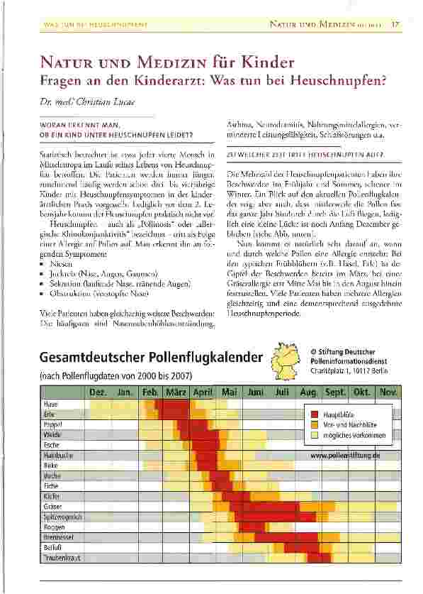 Vorschauseite 1: NATUR UND MEDIZIN für Kinder Fragen an den Kinderarzt: Was tun bei Heuschnupfen?