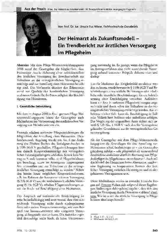 Vorschauseite 1: Der Heimarzt als Zukunftsmodell - Ein Trendbericht zur ärztlichen Versorgung im Pflegeheim