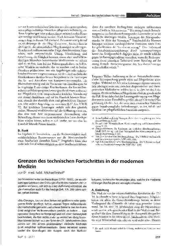 Vorschauseite 1: Grenzen des technischen Fortschrittes in der modernen Medizin