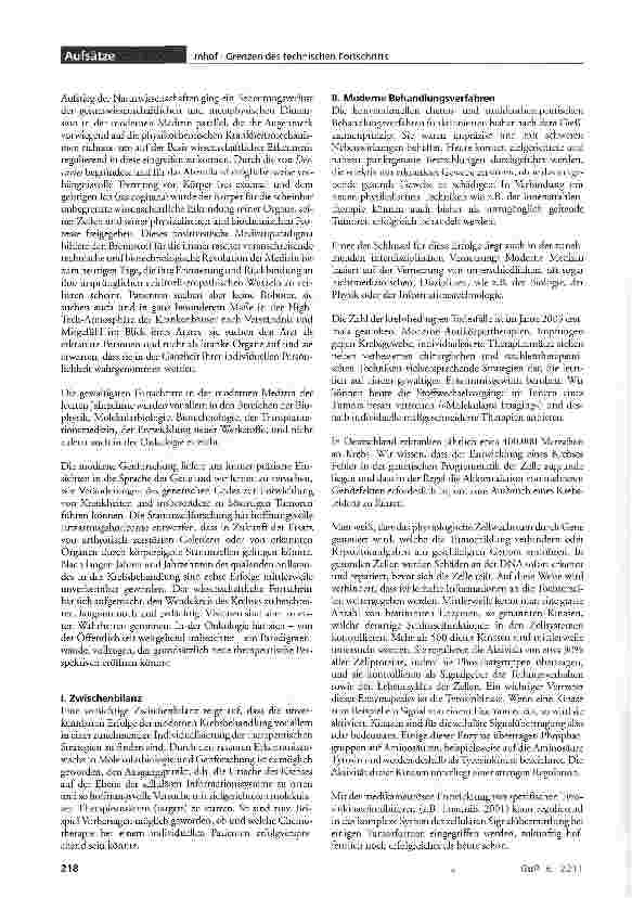 Vorschauseite 2: Grenzen des technischen Fortschrittes in der modernen Medizin