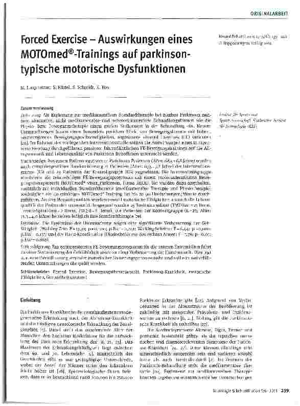 Vorschauseite 1: Forced Exercise-Auswirkungen eines MOTOmed®-Trainings auf parkinsontypische motorische Dysfunktionen