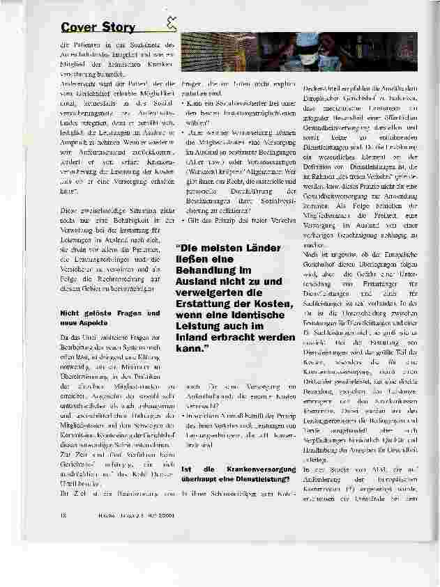 Vorschauseite 3: Grenzüberschreitende GesundheitsversorgungGesundheitsversorgung in Europa: Bestandsaufnahme im Jahr 2001