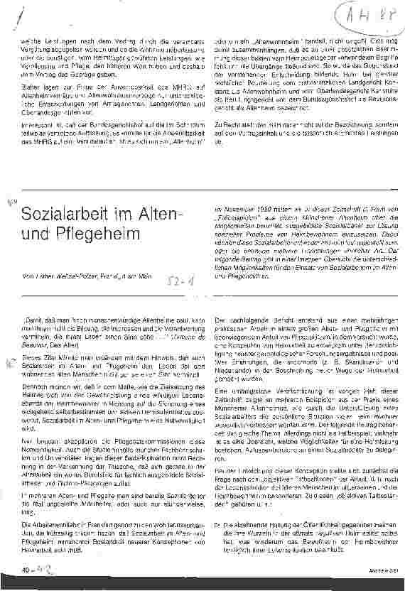 Vorschauseite 1: Sozialarbeit im Altenund Pflegeheim