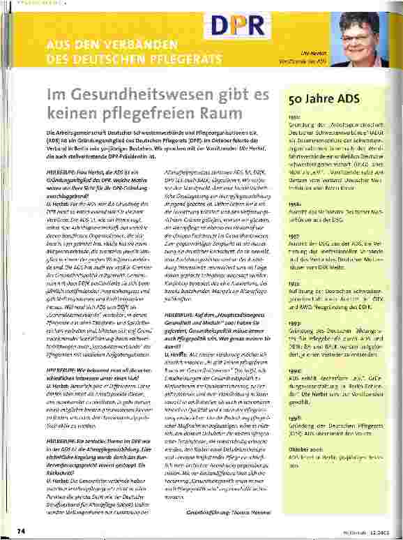 Vorschauseite 1: Im Gesundheitswesen gibt es keinen pflegefreien Raum Aus den Verbänden des Deutschen Pflegerates