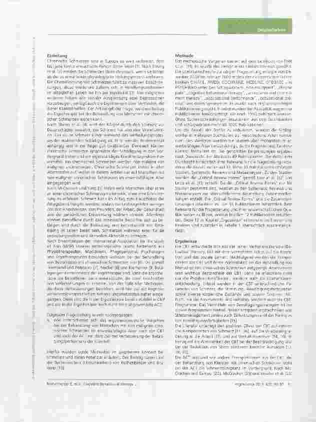 Vorschauseite 2: „Cognitive Behavioural Therapy und „Acceptance and CommitmentTherapy in der Ergotherapie bei Klienten mit chronischen Schmerzen