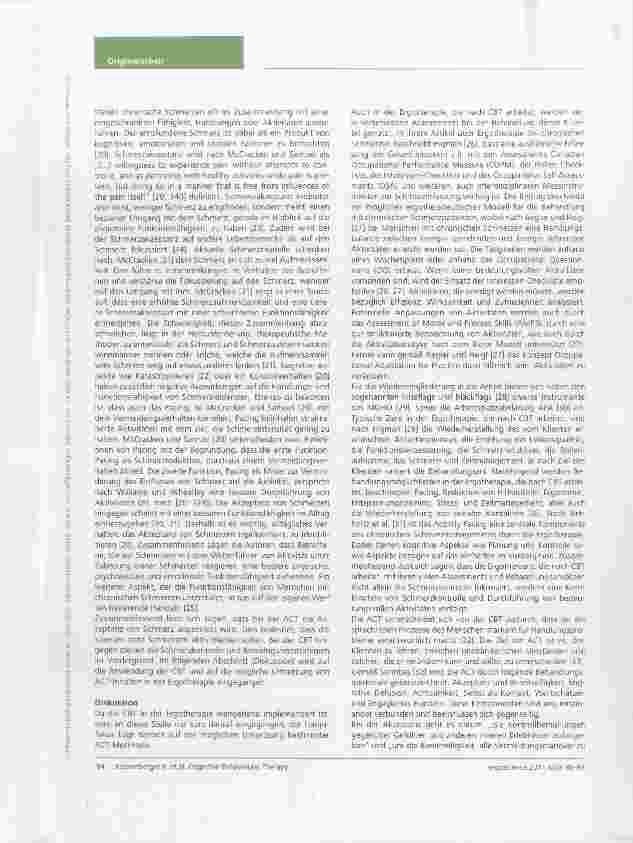 Vorschauseite 5: „Cognitive Behavioural Therapy und „Acceptance and CommitmentTherapy in der Ergotherapie bei Klienten mit chronischen Schmerzen