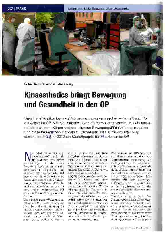 Vorschauseite 1: Betriebliche GesundheitsförderungKinaesthetics bringt Bewegung und Gesundheit in den OP
