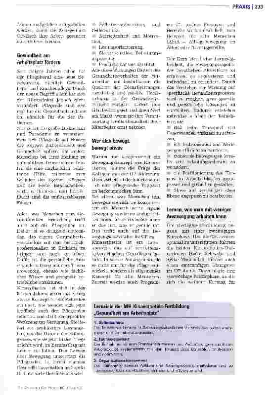 Vorschauseite 2: Betriebliche GesundheitsförderungKinaesthetics bringt Bewegung und Gesundheit in den OP