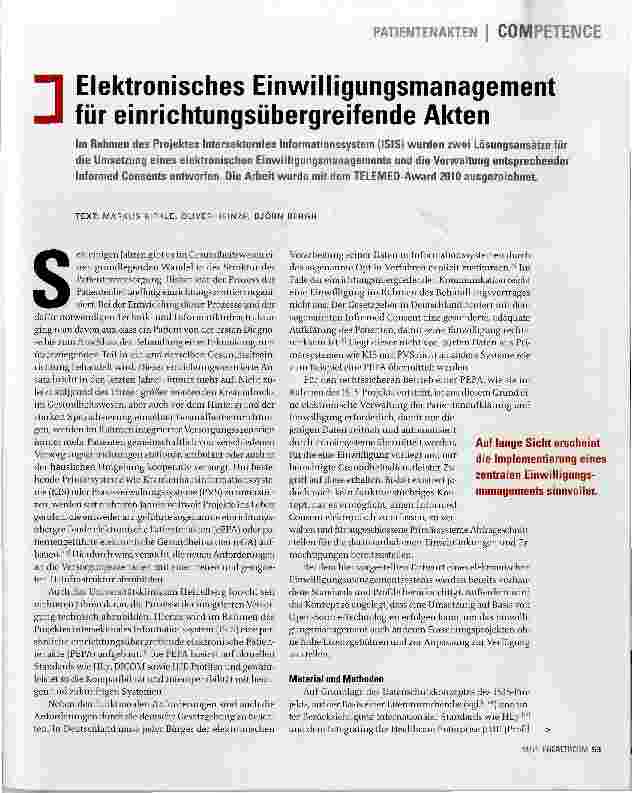 Vorschauseite 1: Elektronisches Einwilligungsmanagement für einrichtungsübergreifende Akten