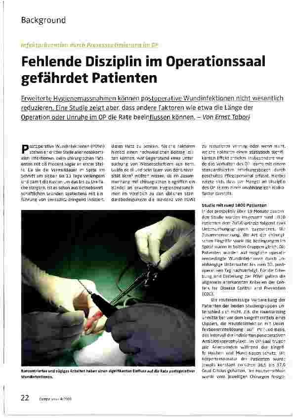 Vorschauseite 1: Fehlende Disziplin im Operationssaal gefährdet Patienten