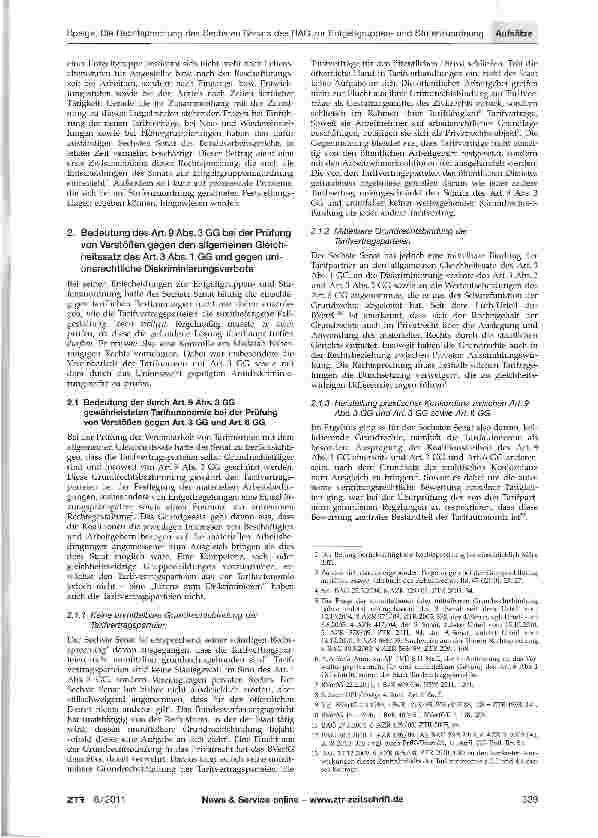 Vorschauseite 2: Die Rechtsprechung des Sechsten Senats des Bundesarbeitsgerichts zur Entgeltgruppenund Stufenzuordnung in den neuen Tarifverträgen des öffentlichen Dienstes