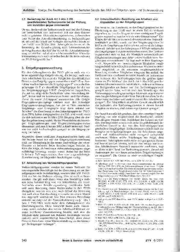 Vorschauseite 3: Die Rechtsprechung des Sechsten Senats des Bundesarbeitsgerichts zur Entgeltgruppenund Stufenzuordnung in den neuen Tarifverträgen des öffentlichen Dienstes