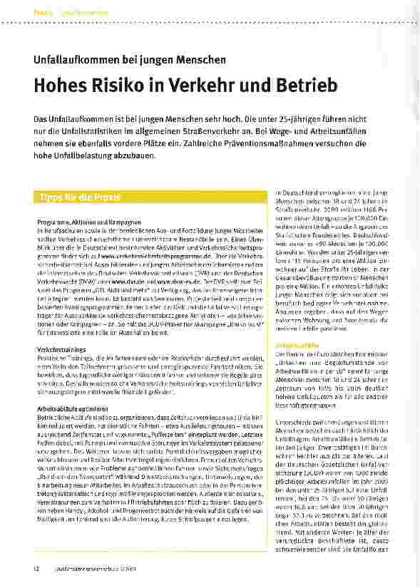 Vorschauseite 1: Hohes Risiko in Verkehr und Betrieb