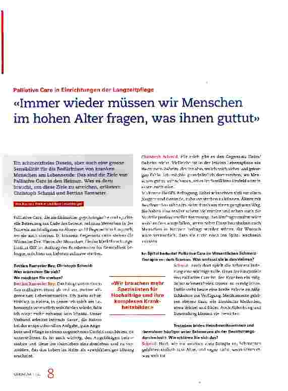 Vorschauseite 1: «Immer wieder müssen wir Menschen im hohen Alter fragen, was ihnen guttut»
