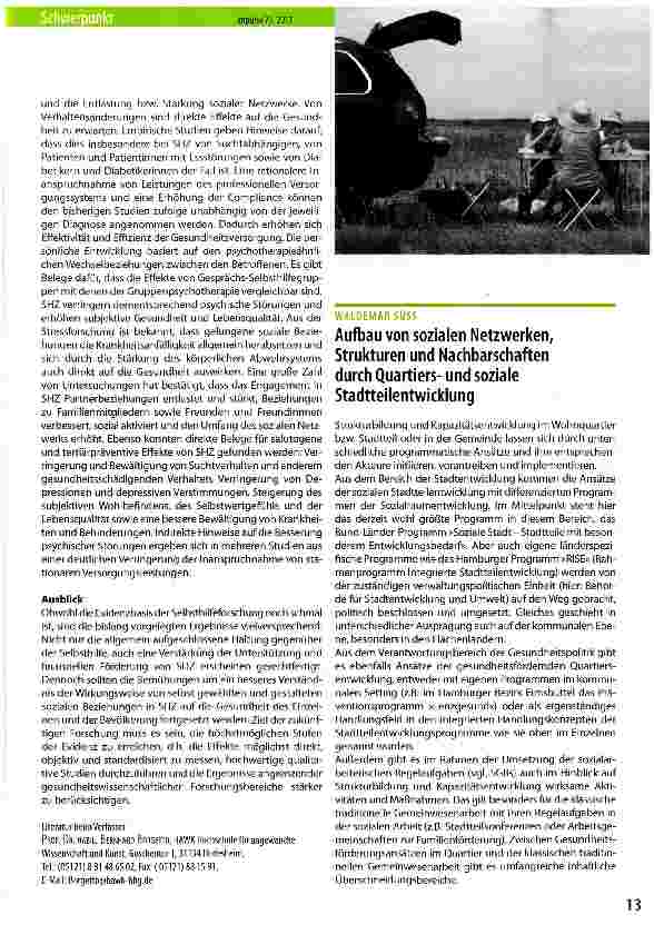 Vorschauseite 1: Aufbau von sozialen Netzwerken, Strukturen und Nachbarschaften durch Quartiersund soziale Stadtteilentwicklung