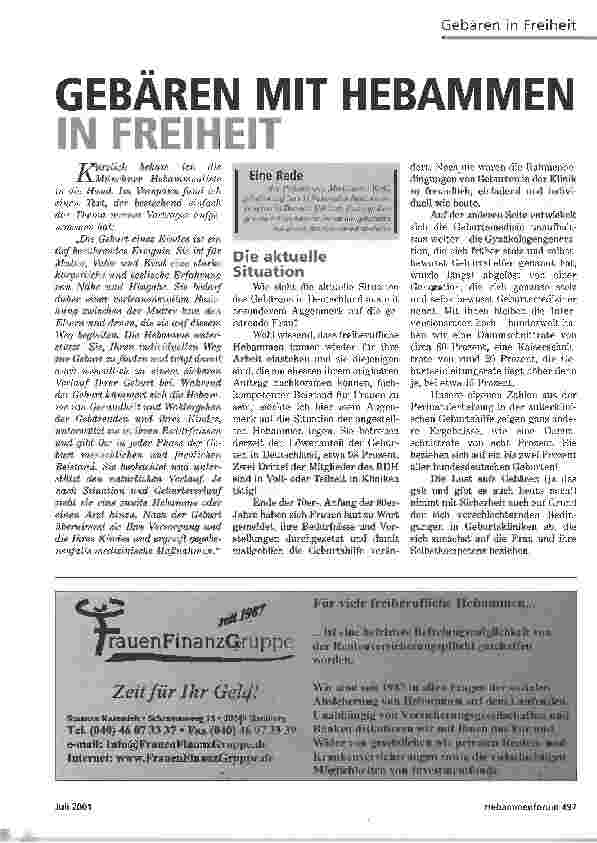 Vorschauseite 1: GEBÄREN MIT HEBAMMEN IN FREIHEIT