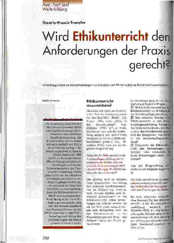 Vorschauseite 1: Wird Ethikunterricht den Anforderungen der Praxis gerecht?