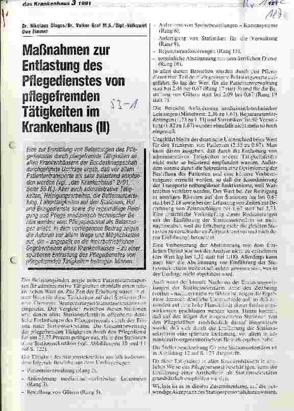 Vorschauseite 1: Maßnahmen zur Entlastung des Pflegedienstes von pflegefremden Tätigkeiten im Krankenhaus (II)