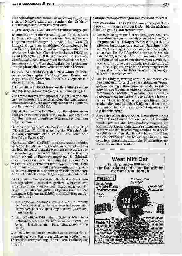 Vorschauseite 3: Stellungnahme der DKG zum Jahresgutachten 1991 des Sachverständigenrates für die Kontertierte Aktion im Gesundheitswesen