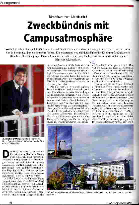 Vorschauseite 1: Zweckbündnis mit Campusatmosphäre Biotechzentrum Martinsried
