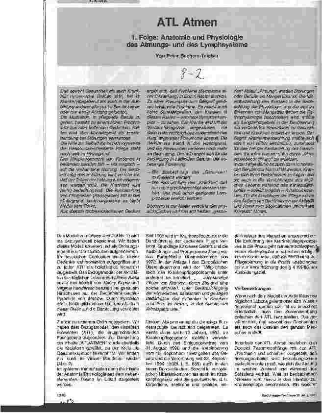 Vorschauseite 1: ATL-Atmen - 1. Folge: Anatomie und Physiologie des Atmungsund des Lymphsystems