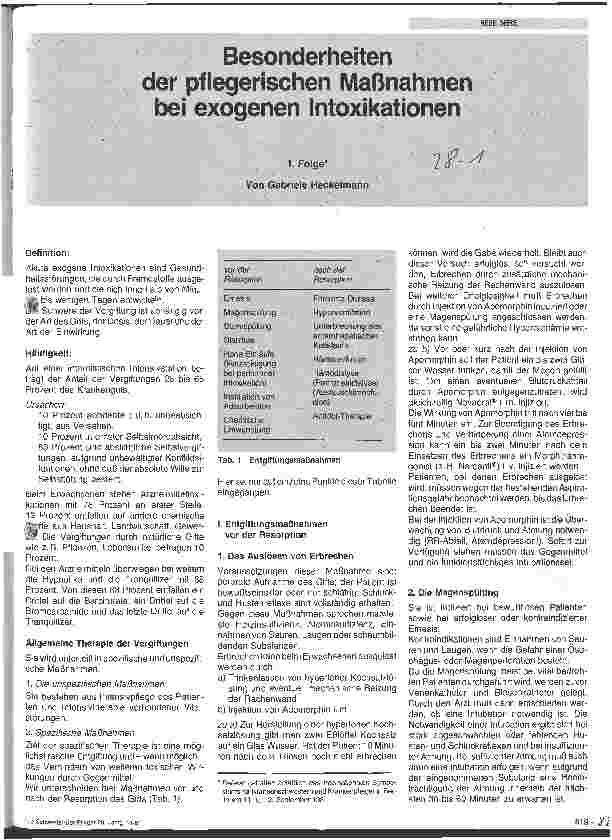 Vorschauseite 1: Besonderheiten der pflegerischen Maßnahmen bei exogenen Intoxikationen