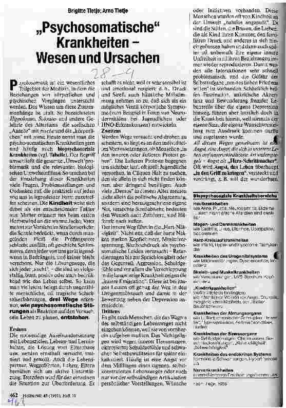 Vorschauseite 1: Psychosomatische Krankheiten - Wesen und Ursachen