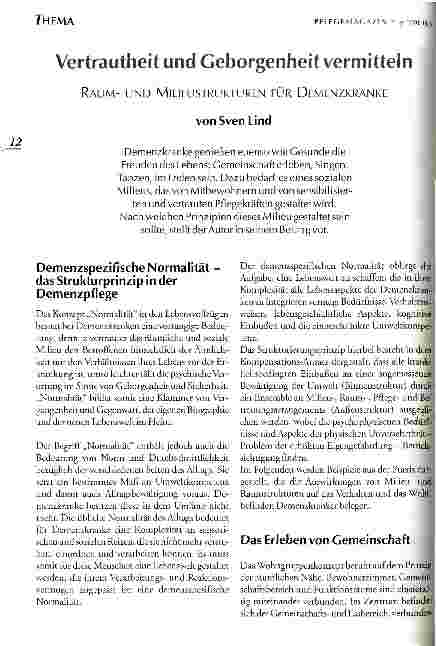 Vorschauseite 1: Vertrautheit und Geborgenheit vermitteln Raumund Milieustrukturen für Demenzkranke