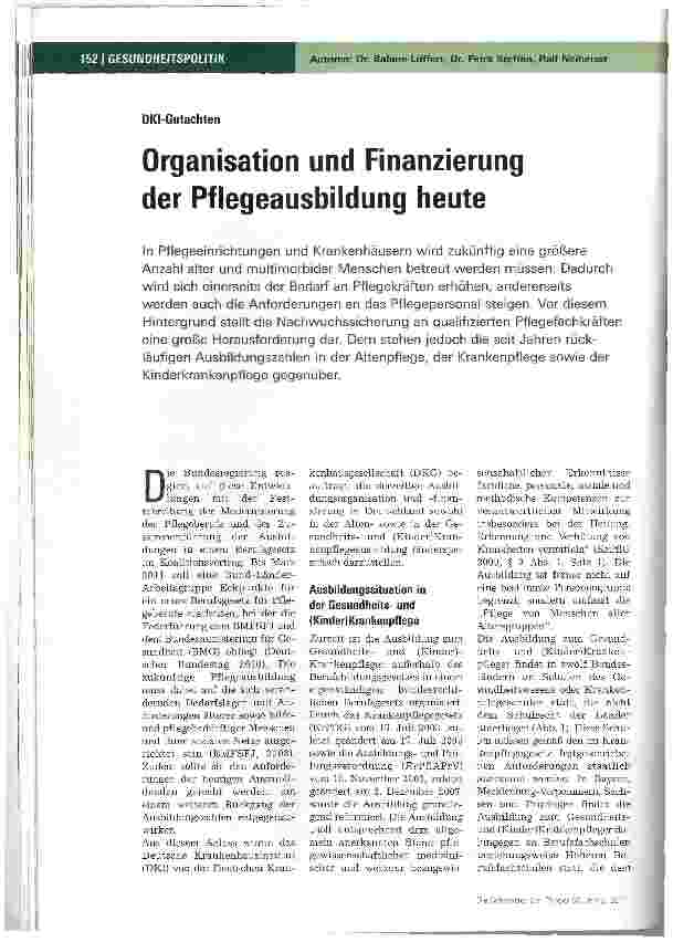 Vorschauseite 1: DKI-GutachtenOrganisation und Finanzierung der Pflegeausbildung heute