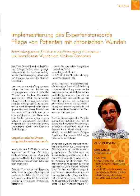 Vorschauseite 1: Implementierung des Expertenstandards Pflege von Patienten mit chronischen WundenEntwicklung erster Strukturen zur Versorgung chronischer und komplizierter Wunden am Klinikum Osna…