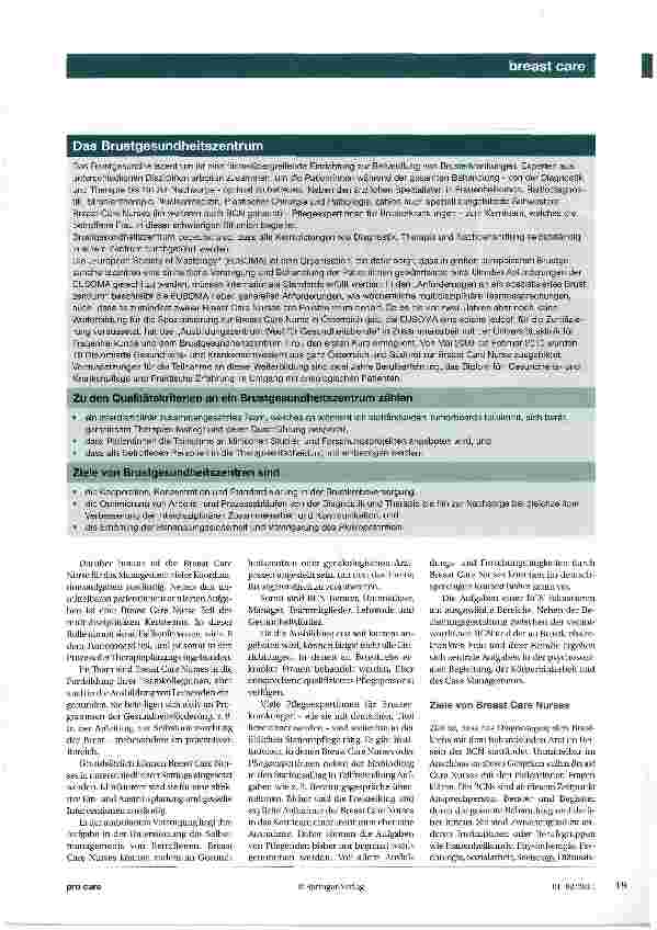 Vorschauseite 2: Breast Care NurseDie Bedeutung in Brustgesundheitszentren