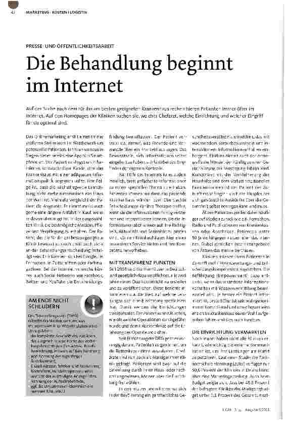 Vorschauseite 1: Die Behandlung beginnt im Internet