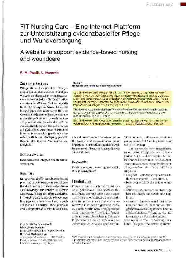 Vorschauseite 1: FIT Nursing Care - Eine Internet-Plattform zur Unterstützung evidenzbasierter Pflege und Wundversorgung