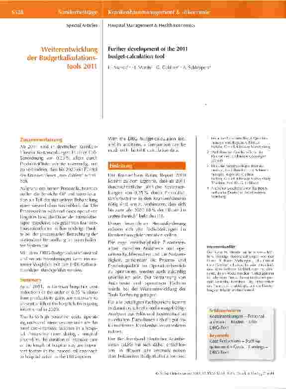 Vorschauseite 1: Weiterentwicklung der Budgetkalkulationstools 2011