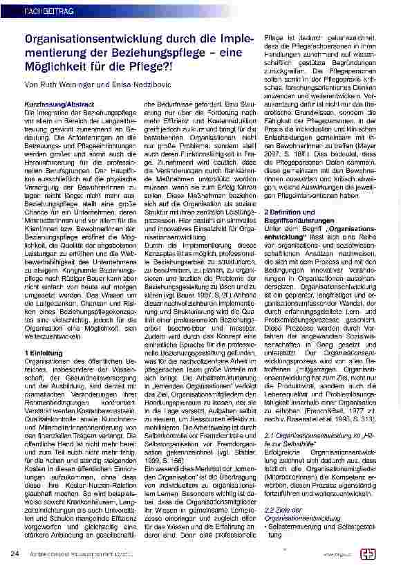 Vorschauseite 1: Organisationsentwicklung durch die Implementierung der Beziehungspflege - eine Möglichkeit für die Pflege? !